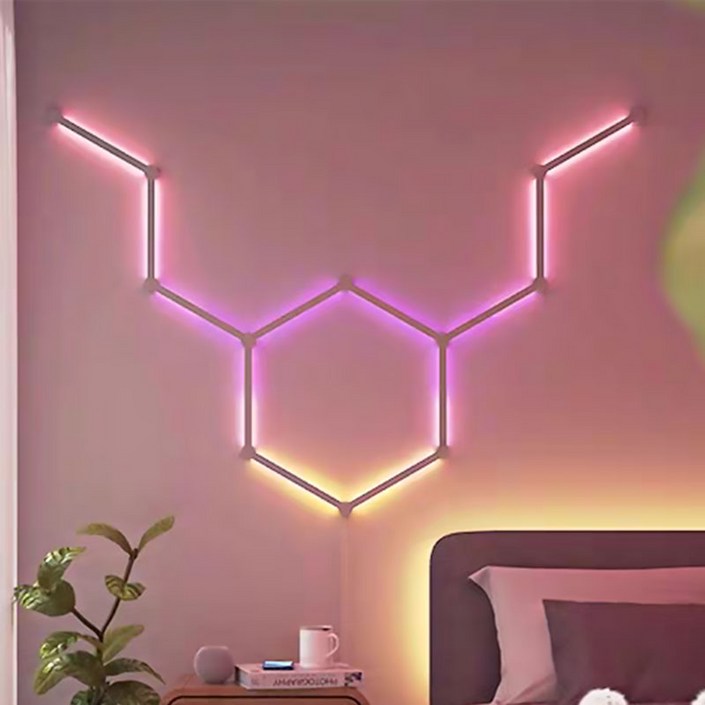 Meyuge DIY 조립식 벽조명 간접조명 RGB 스마트 모듈식 패널 인테리어 게이밍책상led등, 리모콘APP 12PC