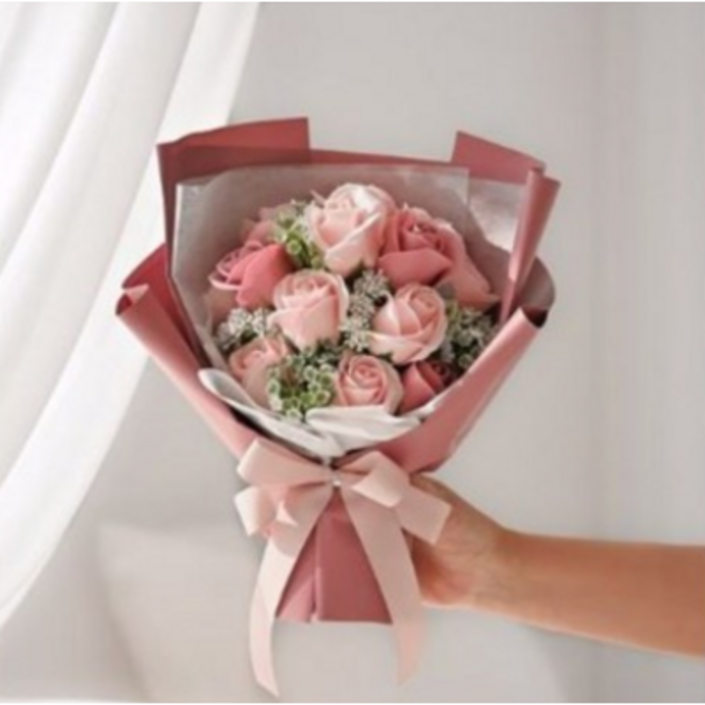 코코도르 비누꽃 꽃다발 + 쇼핑백 세트, 핑크