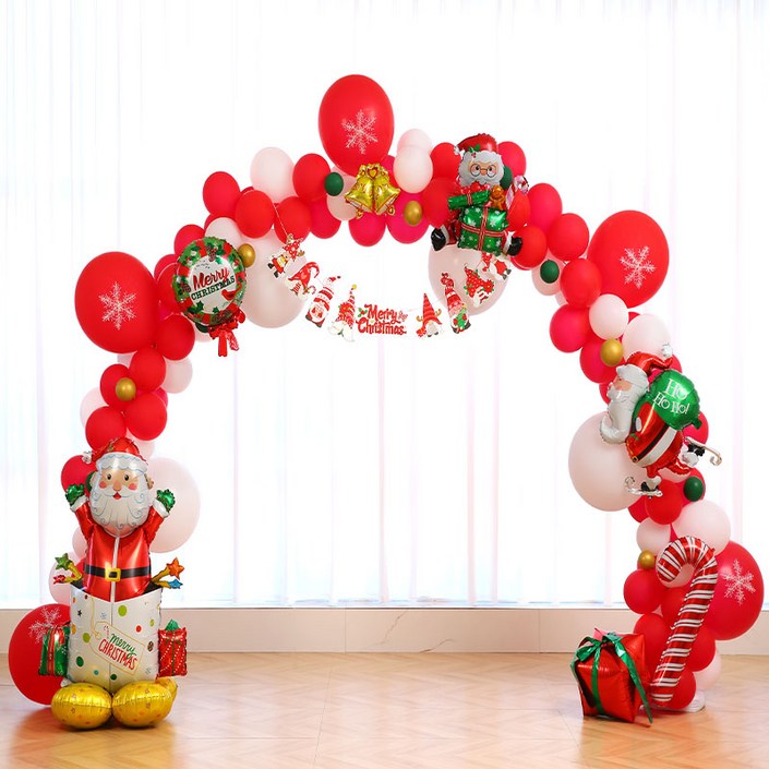 파티랑크리스마스호일풍선 기둥아치가랜드세트, 1세트, 02만세산타스탠딩 풍선아치레드톤