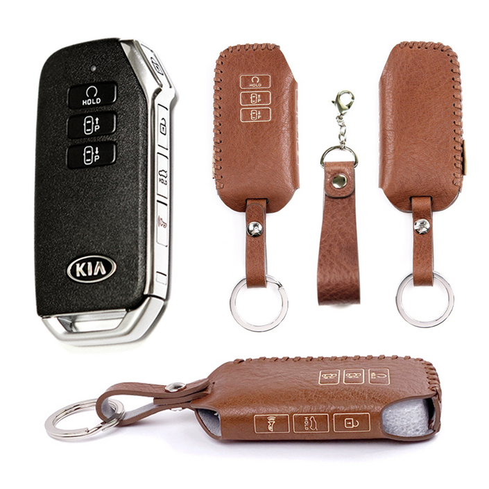 Luxy 기아 I 7버튼 더뉴셀토스 고급 천연 가죽 자동차 스마트키 키 키케이스 차키 홀더 커버 지갑 새차 선물 키링 연락처 각인