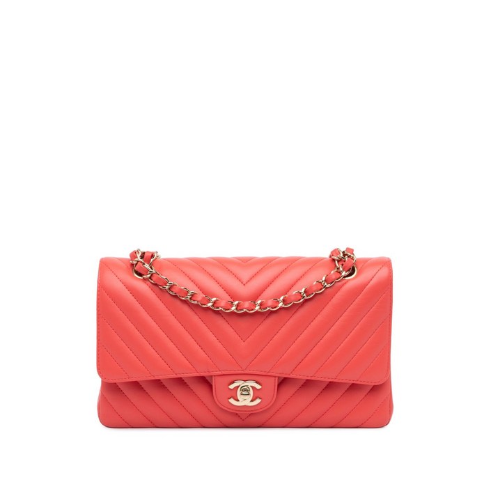 샤넬  중고 2019 미디엄 클래식 셰브런 램스킨 더블 플랩 숄더 백