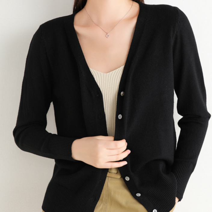 소프트터치 여성 브이넥 긴팔 니트가디건 데일리 비스코스 니트가디건