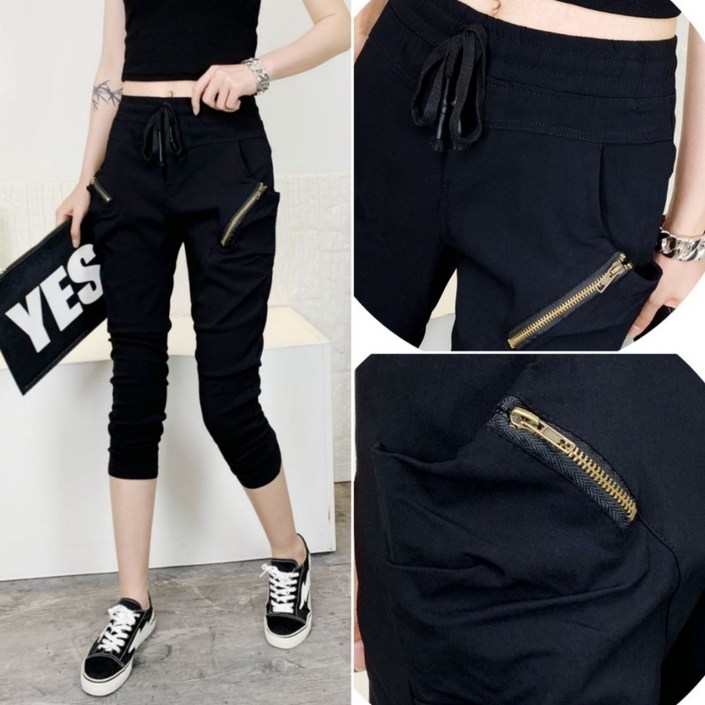 쿨 더블 여름 신상 여성 스판 밴딩 배기 팬츠 여자 빅사이즈 편한 인생 캐릭터 검정 블랙 블루 파랑 바지