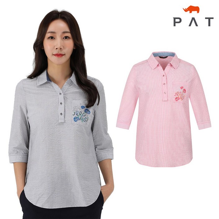 PAT PAT 여성 여름 코튼 스트라이프 반오픈 7부소매 셔츠 1H41534822