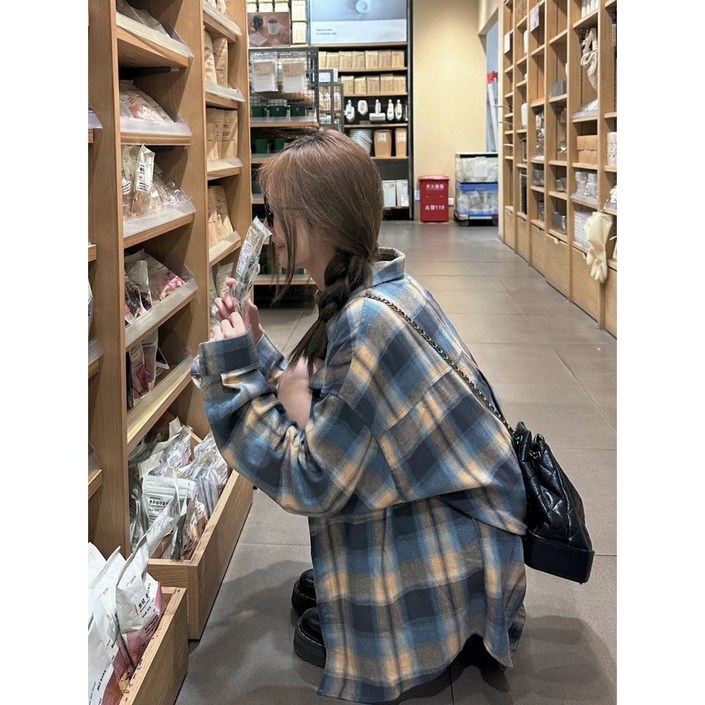 레송 루즈핏 체크 남방 간절기 가을 봄