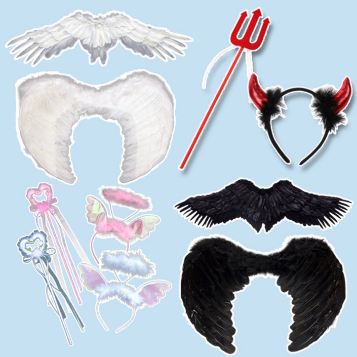 벽 창문 행잉 트리 장식 천사 악마 날개 머리띠 스틱 세트 크리스마스 포토존 꾸미기 대형