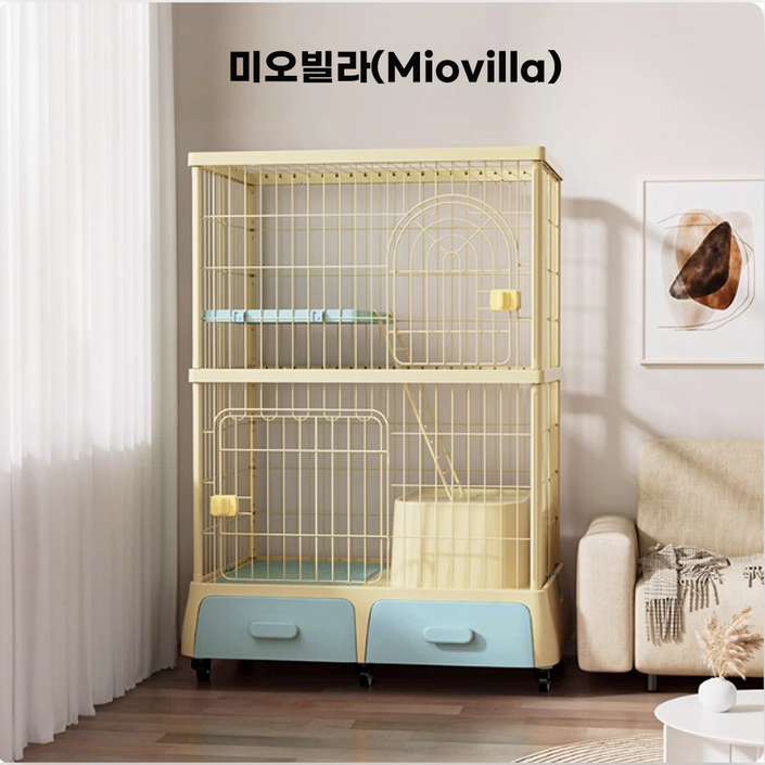 미오빌라 고양이호텔 캣타워 캣폴 캣워크 하우스 놀이터 해먹 철장 케이지 2단 3단, 1개, 핑크2단