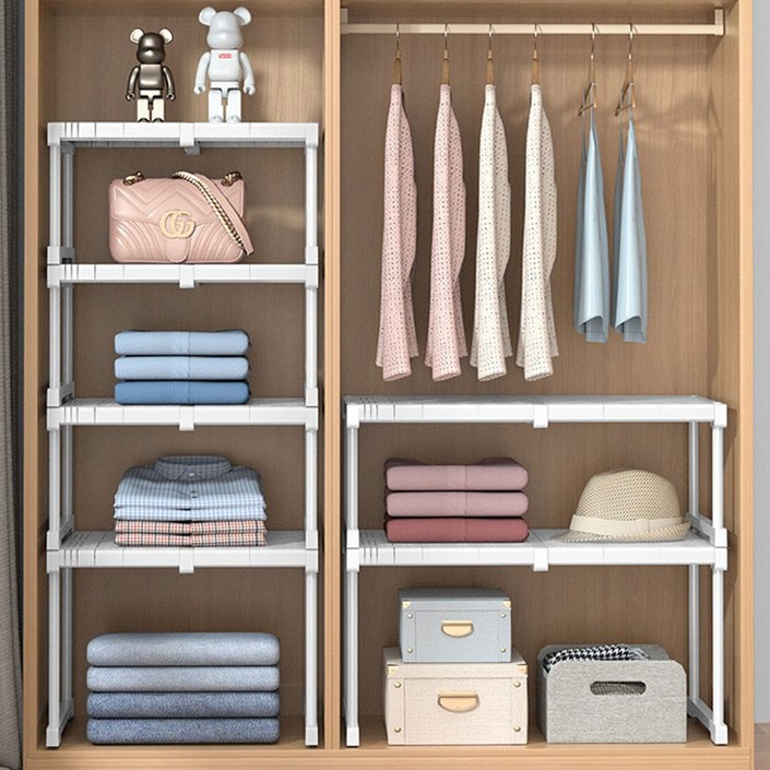 하루꿈 적층형 길이조절 선반 옷장 정리 선반 신축형 신발장 수납 선반, 화이트19, 1개