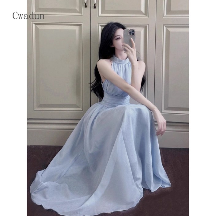 Cwadun 여름 허리 해변 쉬폰 원피스 QWH33