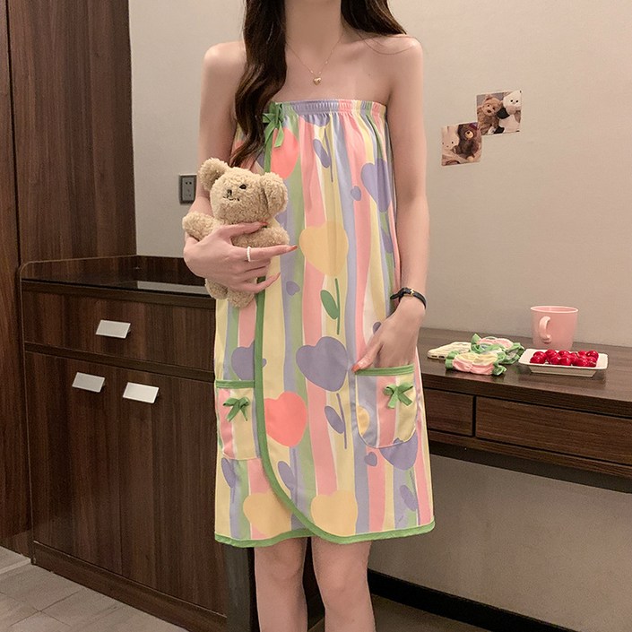 여성용 여름 얇은 수면 원피스 부드러운 샤워 목욕 가운