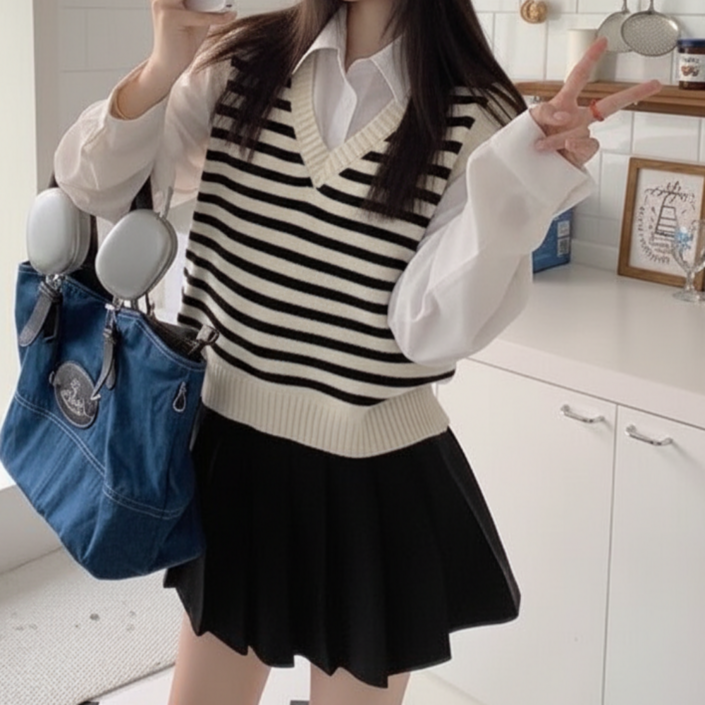 쁘띠엘라 봄 가을 겨울 니트 조끼 크롭 사계절 베스트