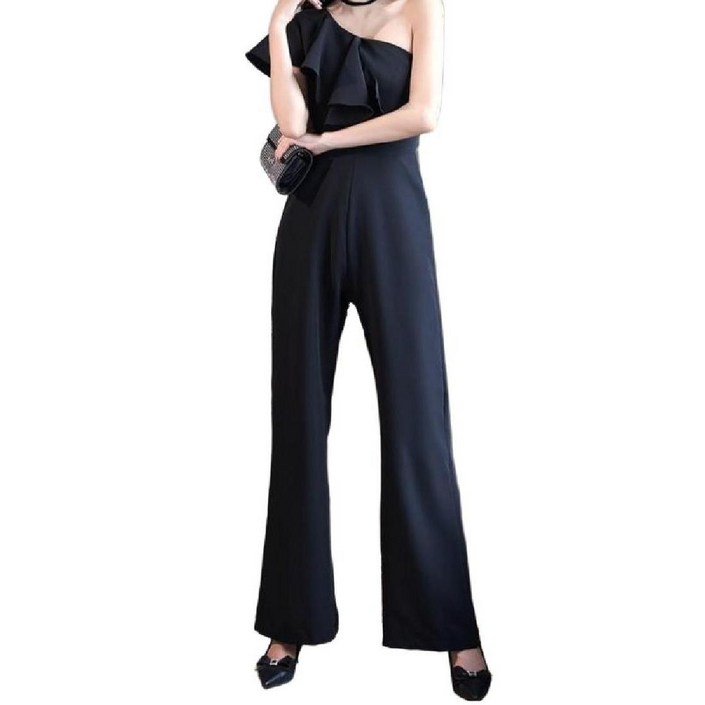 점프수트 민소매  시상식 오픈숄더 점프슈트 드레스 블랙 이브닝 바지