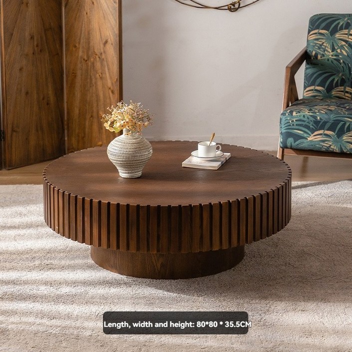 모던 원목 커피 테이블 라운드 블랙 베니어 마감 원형 센터 액센트 거실 아파트용, walnut color 80cm