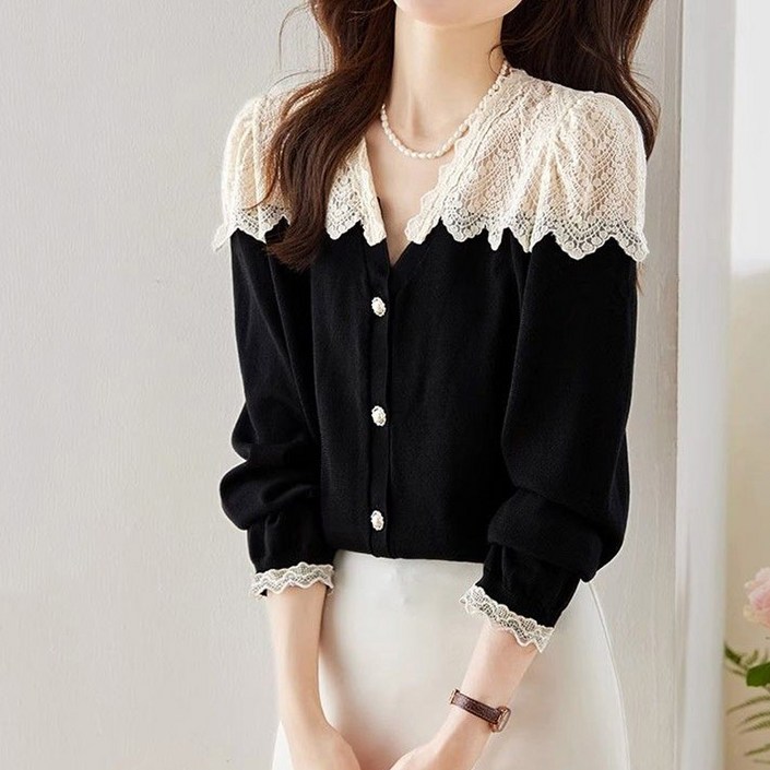 페이준 여성 봄 가을 긴팔 셔츠 레이스 날씬 카디건 IB6827