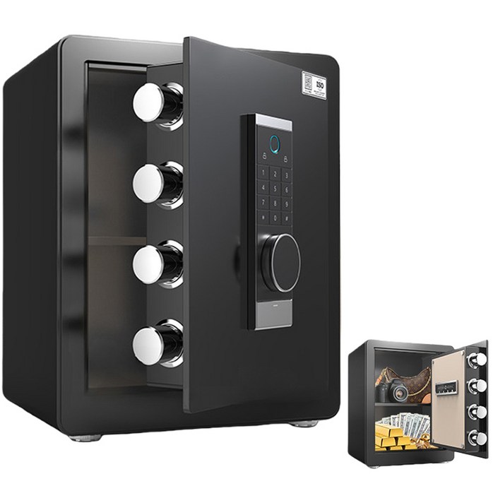 가정용 금고 디지털 키패드 금고 안전 경보기 도난방지 귀중품보관함 대형 스마트 튼튼한 금고 가정용 사무용 개인 현금보관 사무 열쇠 보관함, 블랙