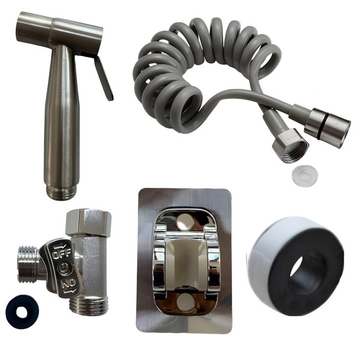 제이에스맘 스텐 욕실청소 스프레이건  코일호스 3M 그레이  T밸브  테프론 테이프 세트