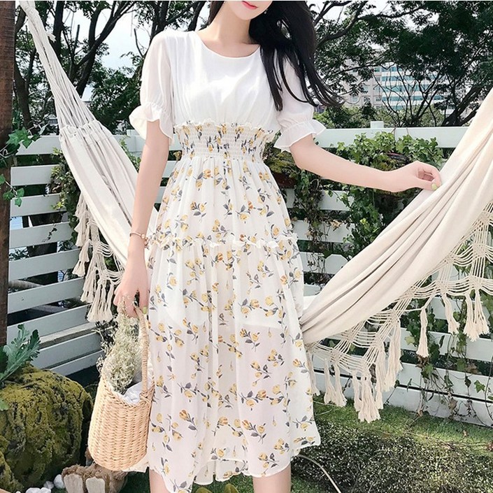 POMTOR 여성 여름원피스 라운드넥 롱 원피스 POMTOR 여성 여름원피스 라운드넥 롱 원피스