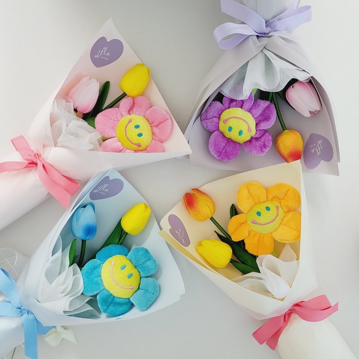 제이플라 스마일 튤립 꽃다발 학예회 졸업 입학 단체꽃다발 재롱잔치 한송이꽃다발 조화꽃다발 답례품