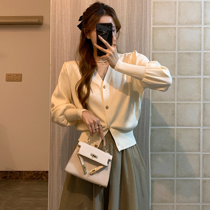 모던스튜디오 여성 퍼프소매 긴팔 가디건