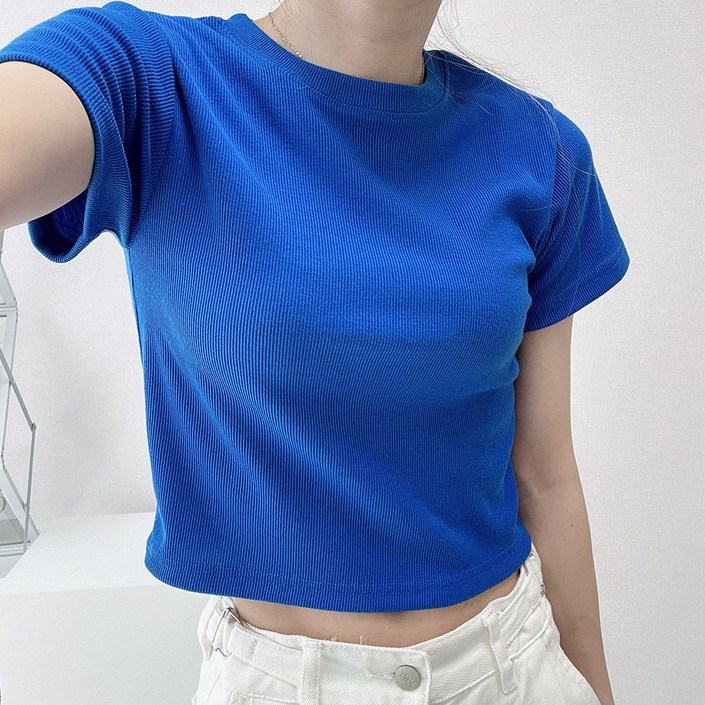 슬림쫀쫀스판 골지 베이직 무지 크롭티 5color