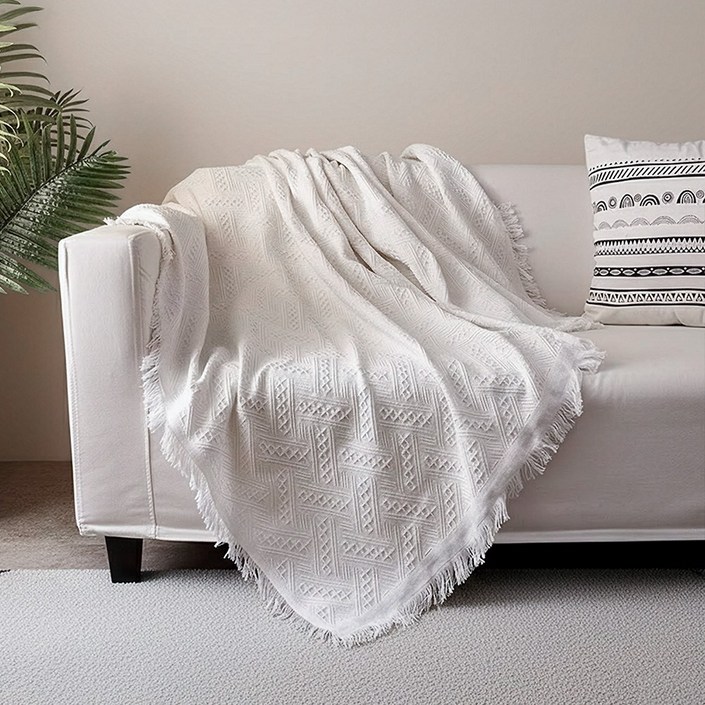 유니티23 감성 캠핑 리빙 패브릭 러그 매트 소파커버 블랭킷 카페트 밀크화이트