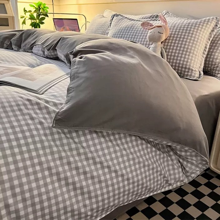 수면일기 워싱면 체크무늬 싱글 이불커버 150*200 단품