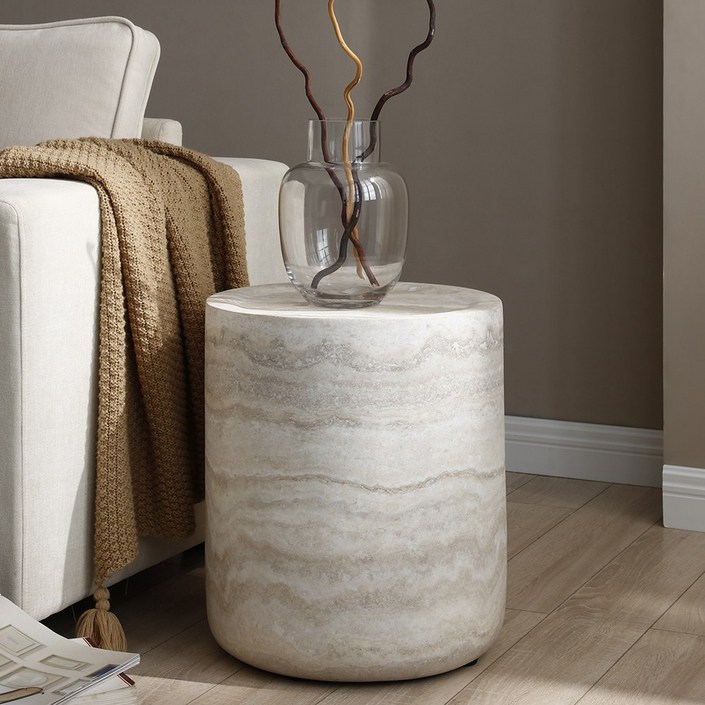 하조이 와비사비풍 트라버틴 패턴 거실 테이블 쇼파 사이드테이블 북유럽 인테리어 소파 테이블, 사이드 테이블