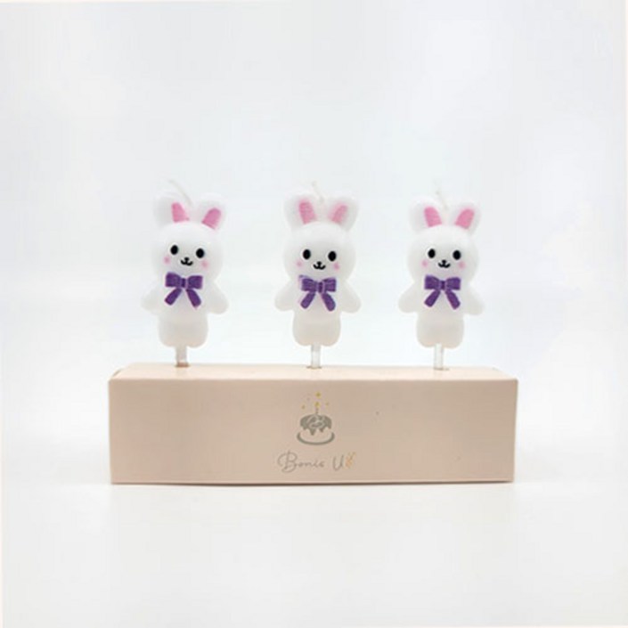 보니스유 토끼초(3개입) 귀여운 생일 파티 케이크 초 캔들, 10세트, 화이트 20230418