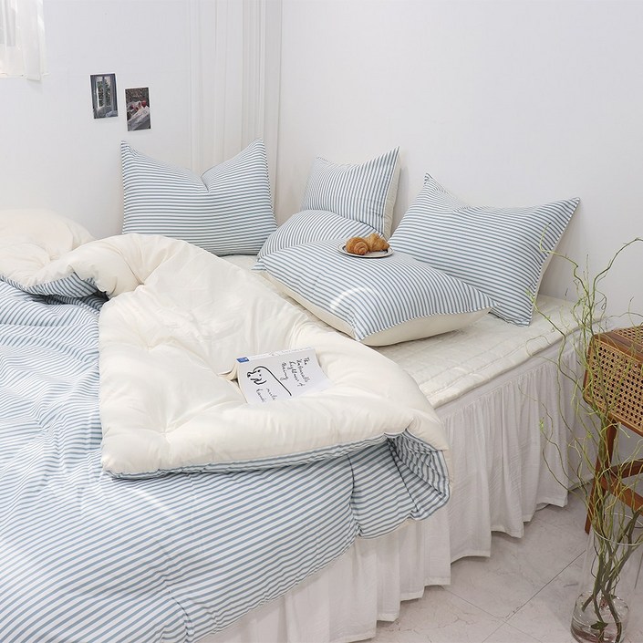 이즈베딩 마론 스트라이프 알러지케어 고밀도 양면 리버서블 두꺼운 호텔 겨울 차렵이불 SSQ