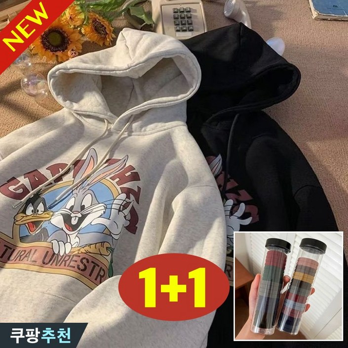 95kg까지 11 남녀공용 캐릭터 프린트 오버핏 후드티 티셔츠 여성 남자 기모 귀여운 토끼 커플 학생복 ins 루즈핏 베이직 큰옷 여성의류 3xl 캐주얼 여자 후드 맨투맨 긴팔티