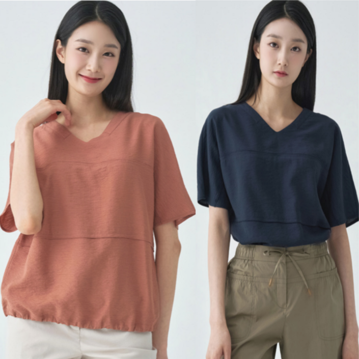 지센창원여성 V넥 솔리드 반팔블라우스 2색 LFWSO501