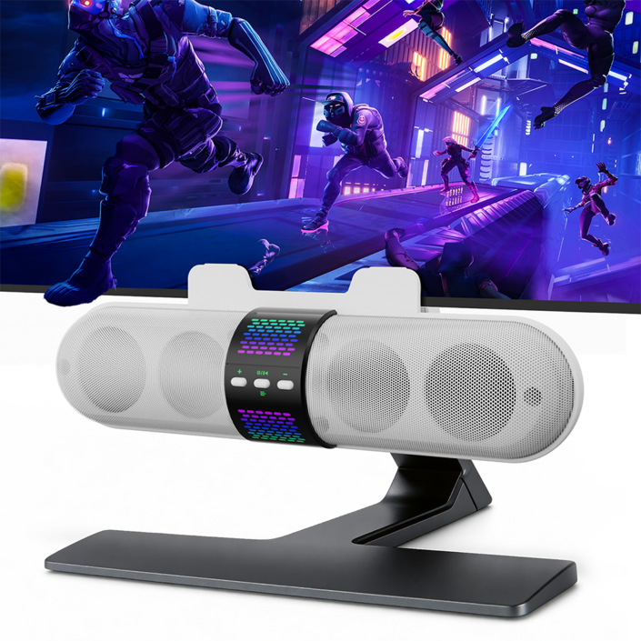 BESTISAN 2채널 멀티미디어 RGB 레인보우 LED 게이밍 블루투스 사운드바 스피커, 화이트, SE02