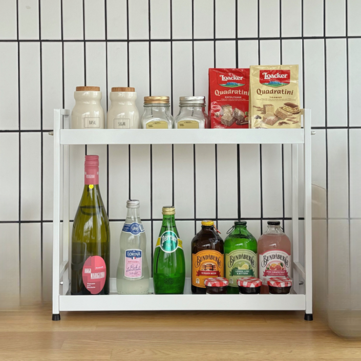 아도르홈 층고높은 주방 양념통 다용도 선반 정리대, 1개, 화이트 2단