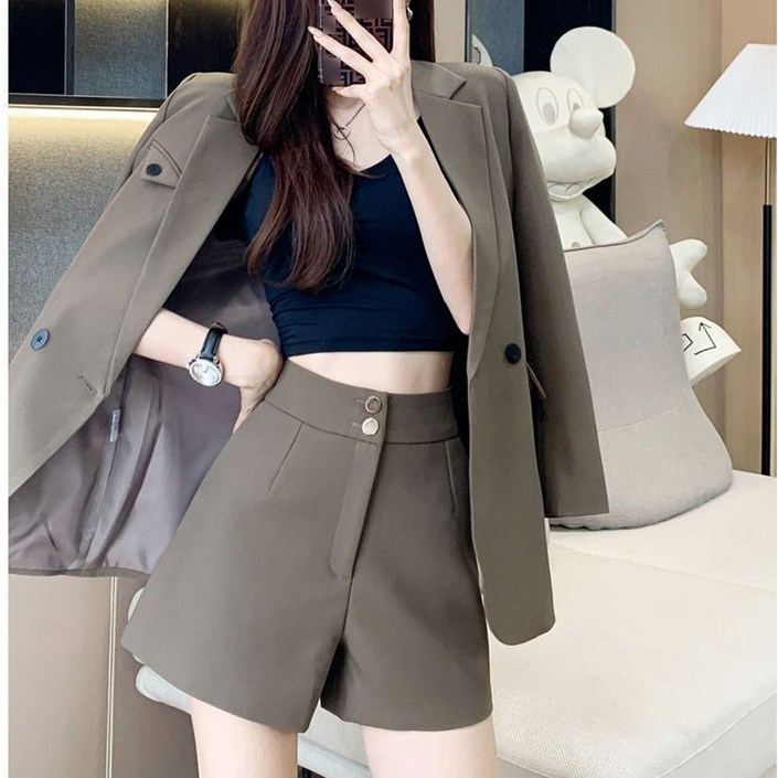 여성 면접 자켁 반바지 정장 세트 봄 가을 정장 자켓 반팬츠 투피스 셋업 오피스룩