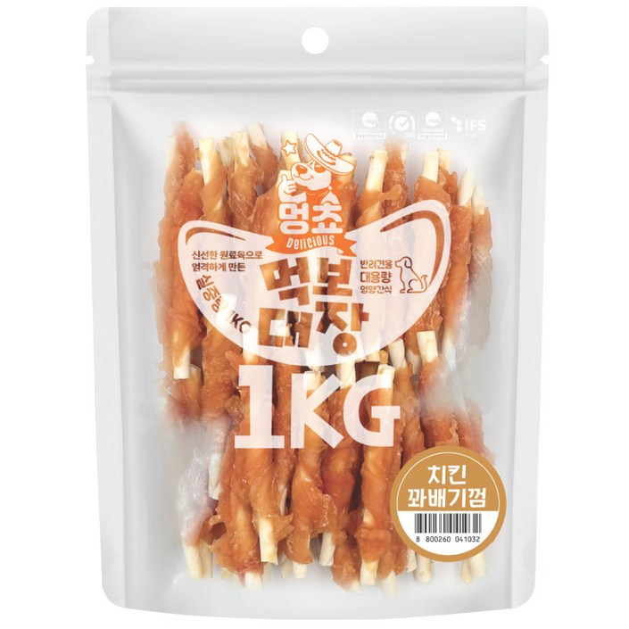 멍쵸 먹보대장 1kg 9종 강아지간식, 1개, 1kg, 먹보대장 치킨꽈배기껌