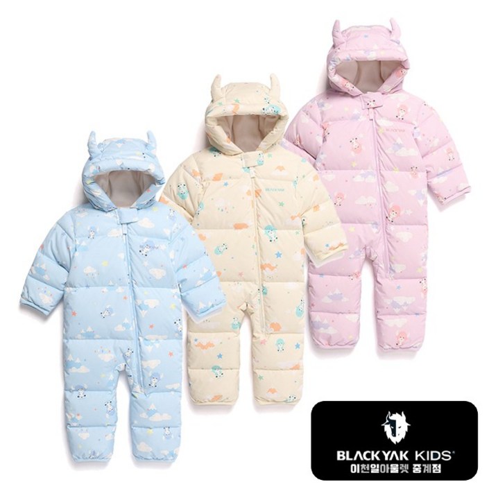 [블랙야크키즈 중계점] *24년 F/W ITEM BIGSALE* BKO버트다운우주복#4 (3Color) 귀여운 전판 그래픽 따뜻하고 포근한 덕다운 충전재 베이비 다운 우주복