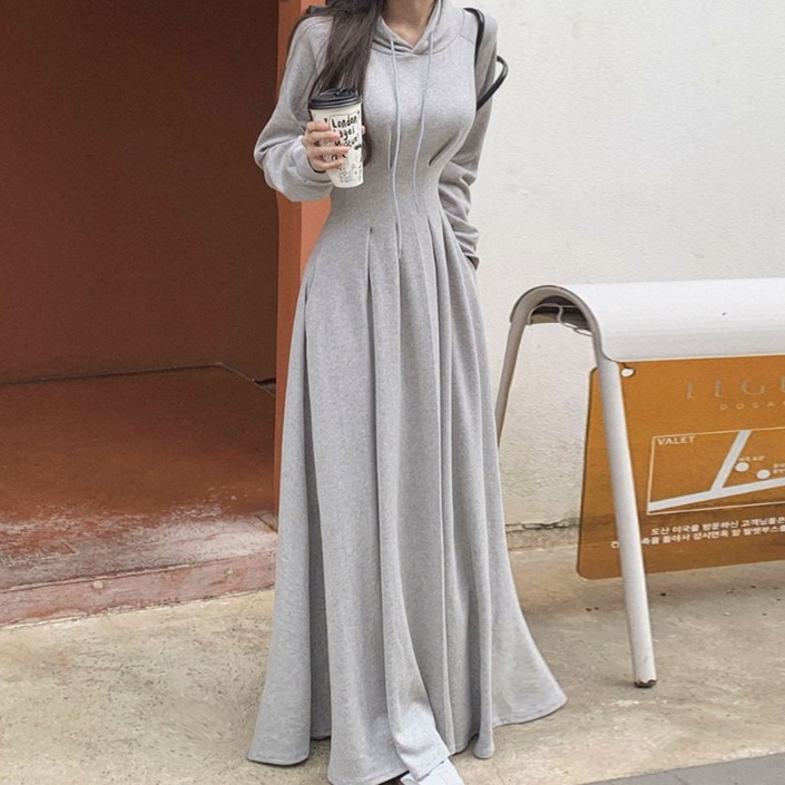 떳다그녀 레이미아 후드원피스 핀턱 다트원피스 맨투맨 미니원피스 롱원피스