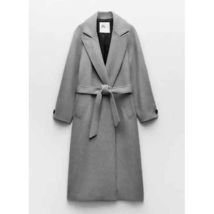 ZARA 자라 봄 여성스러운 오버핏에 벨티드 모직코트 2052142