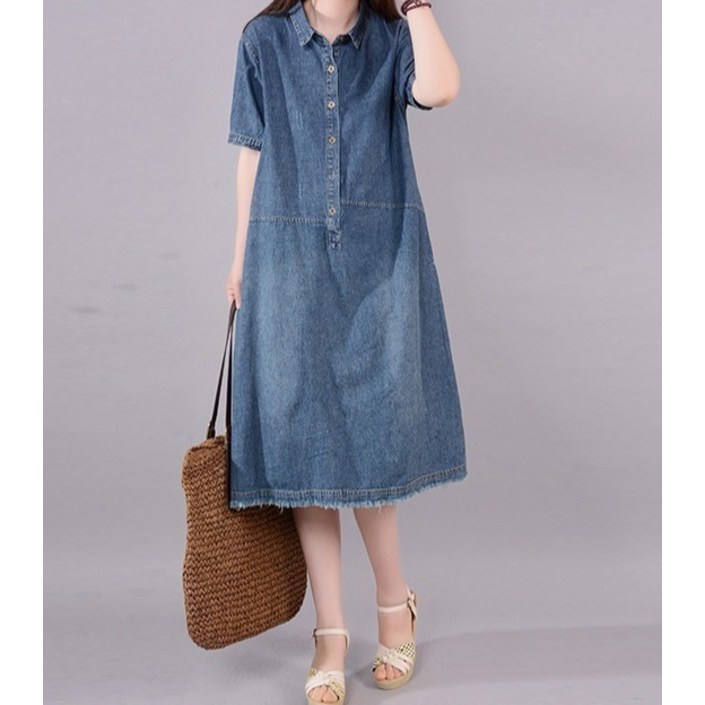 쇼핑센트럴 미시 캐쥬얼 데님 여름 반소매 청원피스 박시핏
