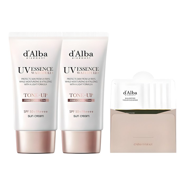 [비건뷰티] 달바 워터풀 톤업 선크림 SPF50+ PA++++ 50ml x 2p + 밸런싱 비건 젤 클렌저 15ml 세트