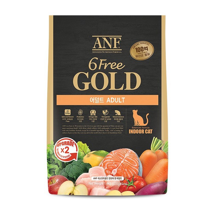 ANF 6Free골드 캣 인도어 어덜트 1.6kg 고양이 건식사료, 1개, 1.6kg