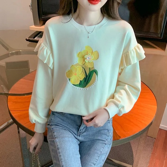 꽃소담 프릴 플라워 여성 봄가을 예쁜 맨투맨  XP1257