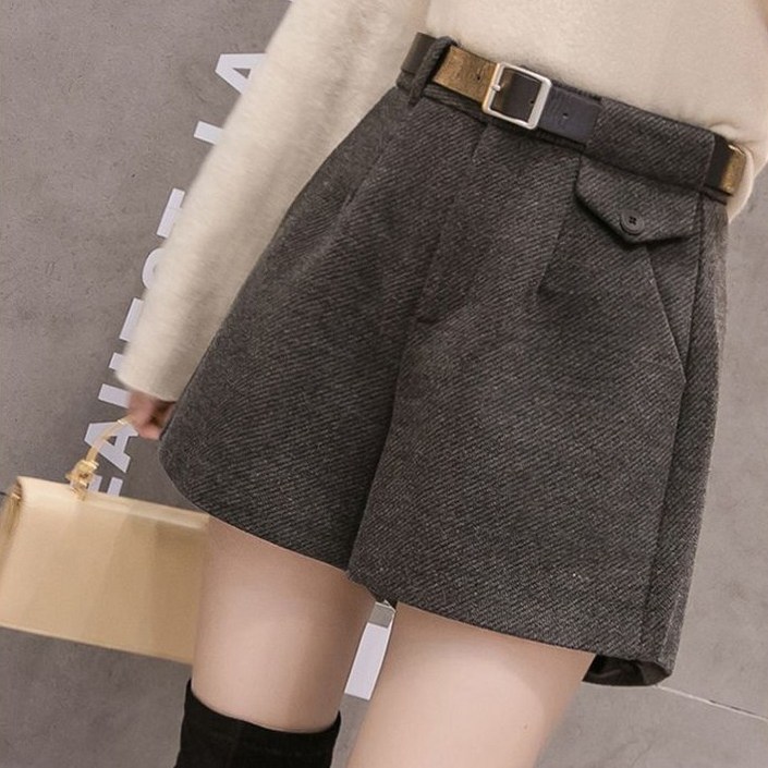 라오농 여성용 가을 겨울 빅사이즈 정장 와이드 A라인 모직 반바지