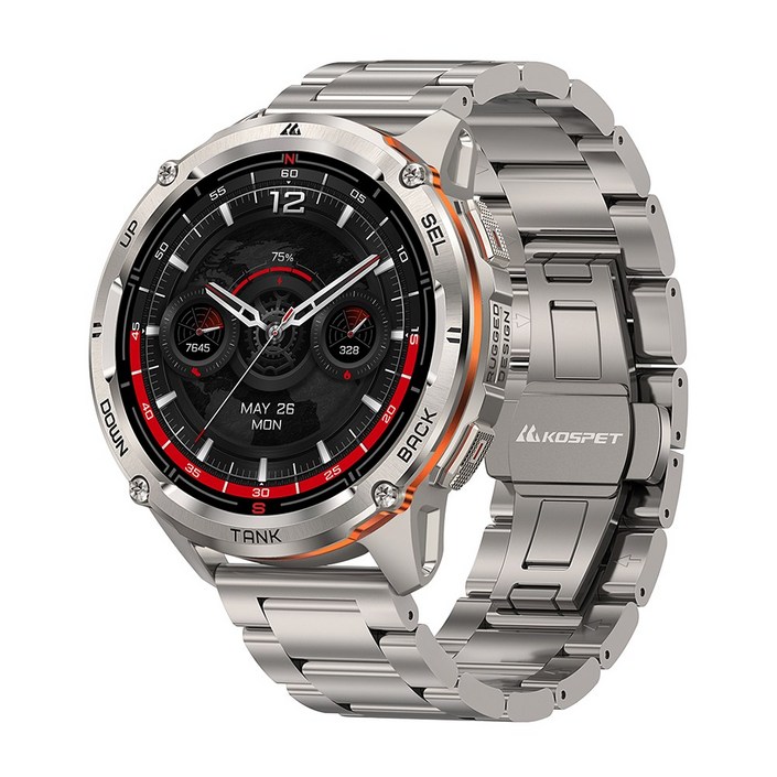 KOSPET 5ATM IP69K 방수, 스테인리스 스틸 바디, 듀얼 주파수 GPS, 470mAh 블루투스 통화 기능, Tank T3 Ultra 2 스마트워치, GPS  블루투스, 3.63cm, silver n strap
