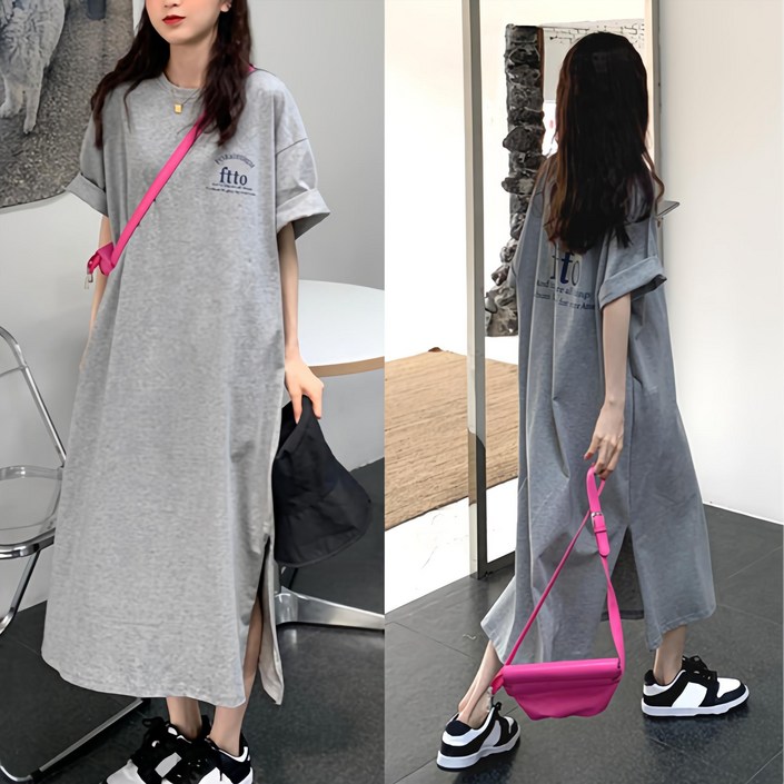핏몬 여성 루즈핏 반팔 빅사이즈 찰랑 롱 원피스 5종 자체제작