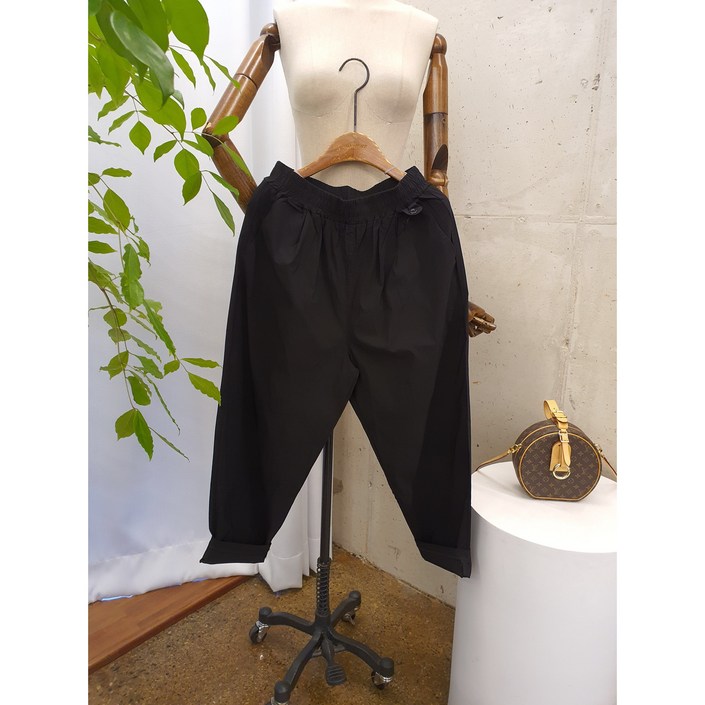 여름신상 무배 프렌드 심플 버튼 주름 스판 밴딩 배기핏 바지