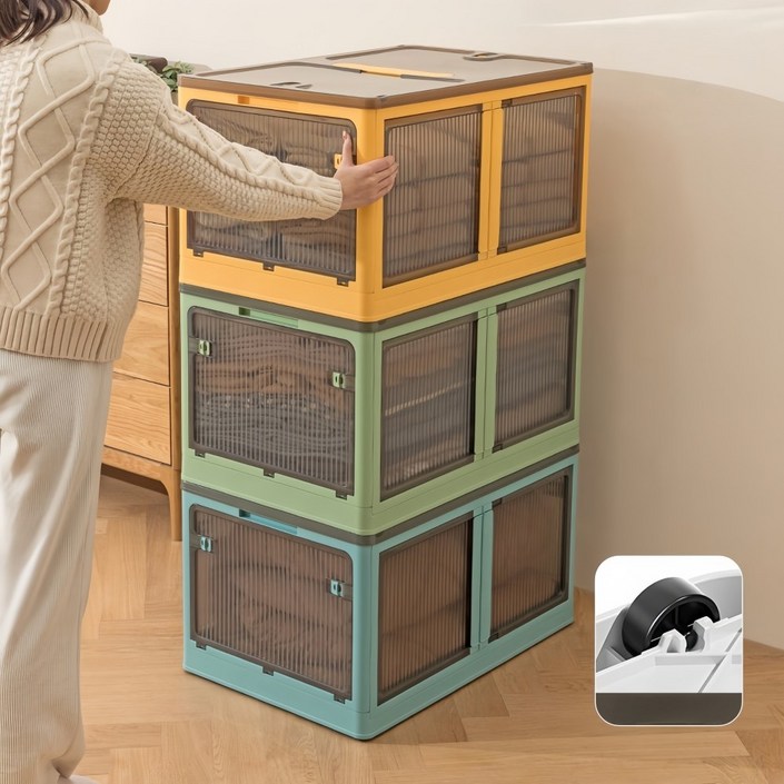 iSOJI 대용량 리빙박스 다용도 접이식 이동식 정리 수납장, 3개, 화이트