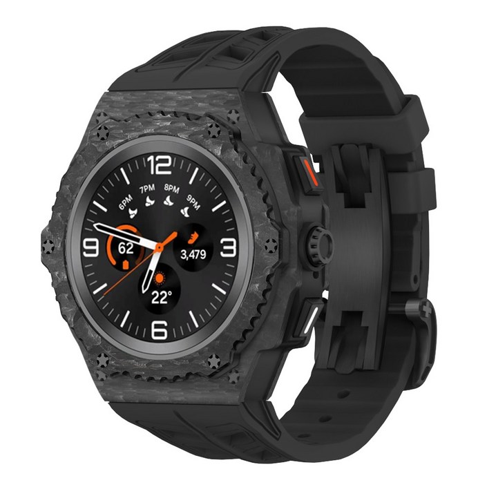 삼성 갤럭시워치8 클래식 호환 일체형 경량 카본 케이스 플루오로탄소 밴드 풀커버 보호 스트랩 시계줄 4446mm, 블랙