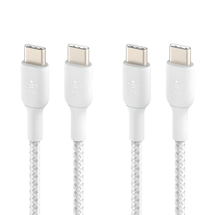 벨킨 BoostCharge 브레이디드 USB C타입-C타입 고속 충전케이블 CAB004bt2MWH, 화이트, 2개, 2m