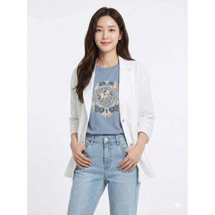 크로커다일레이디 화이트 냉감 소재 루즈핏 캐주얼 심플 자켓 CLCMJK102